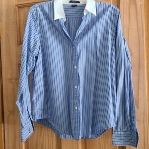 Chaps Blue and Grey Striped Blouse